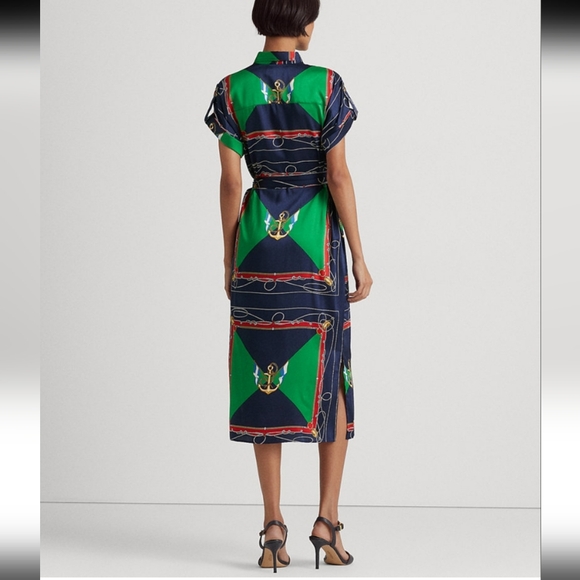 Ralph Lauren shirt dress belted with blue, green, red, nautical, Pockets Sz 2P - Picture 3 of 16